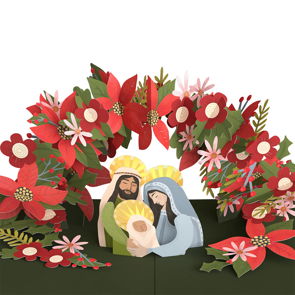 A Child Is Born Christmas Pop-Up Card and Poinsettia Sentiment Set for Friend - Image 3
