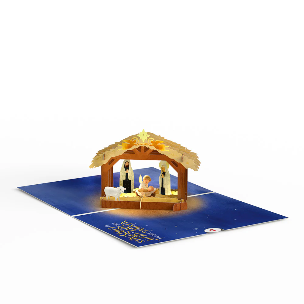 A Child is Born Nativity Christmas Light-Up Pop-Up Card and Sentiment Set for Daughter - Image 3