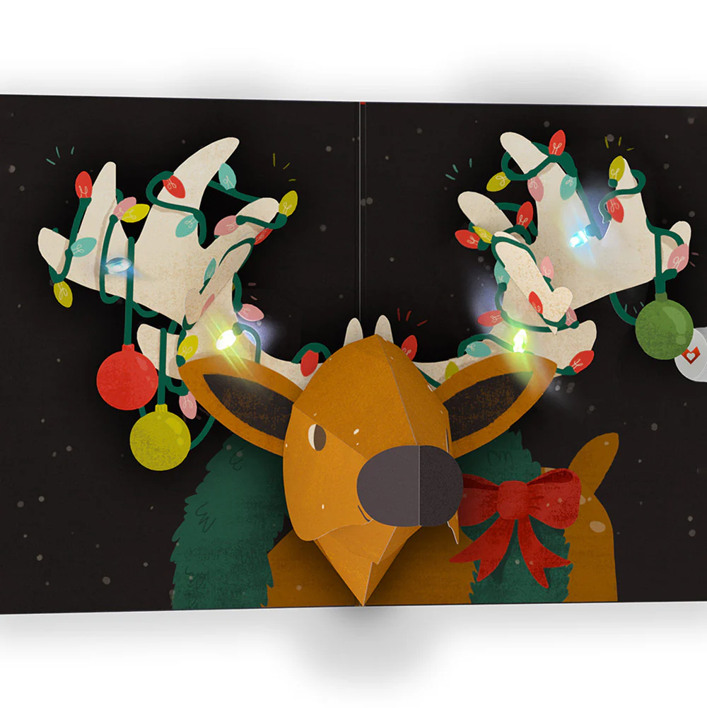 All Is Bright Holiday Reindeer Light-Up Pop-Up Card and Sentiment Set for Friend - Image 3