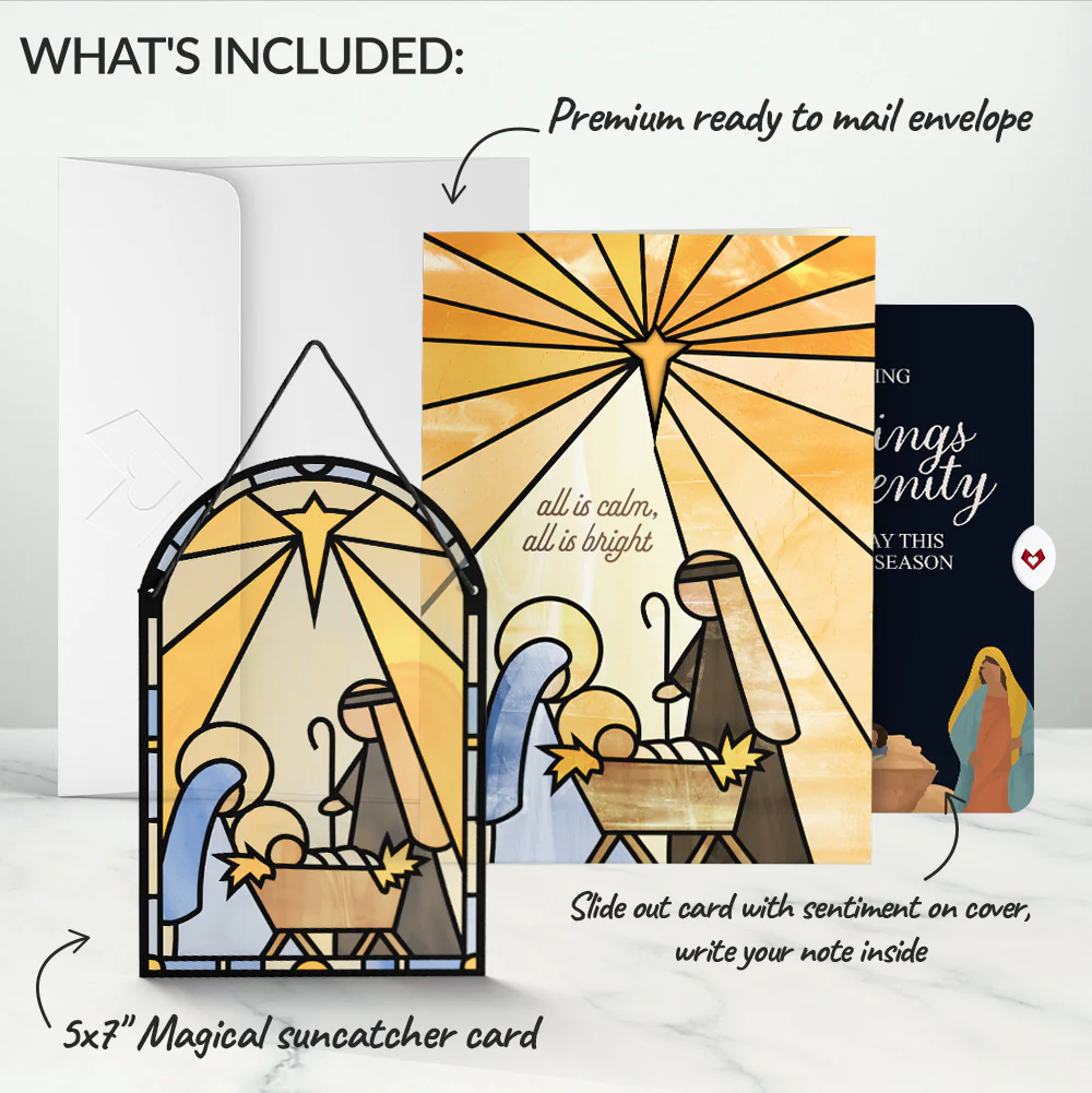 All Is Calm Nativity Christmas Suncatcher Card and Blessings & Serenity Sentiment Set - Image 2