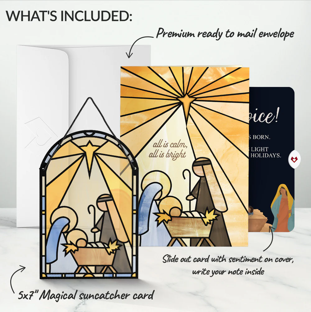 All Is Calm Nativity Christmas Suncatcher Card and Rejoice Sentiment Set - Image 2
