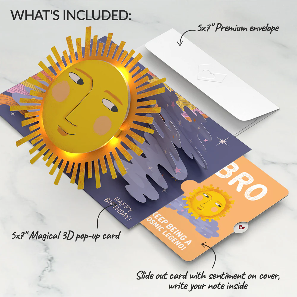 Another Trip Around the Sun Birthday Light-Up Pop-Up Card and Sentiment Set for Brother - Image 2