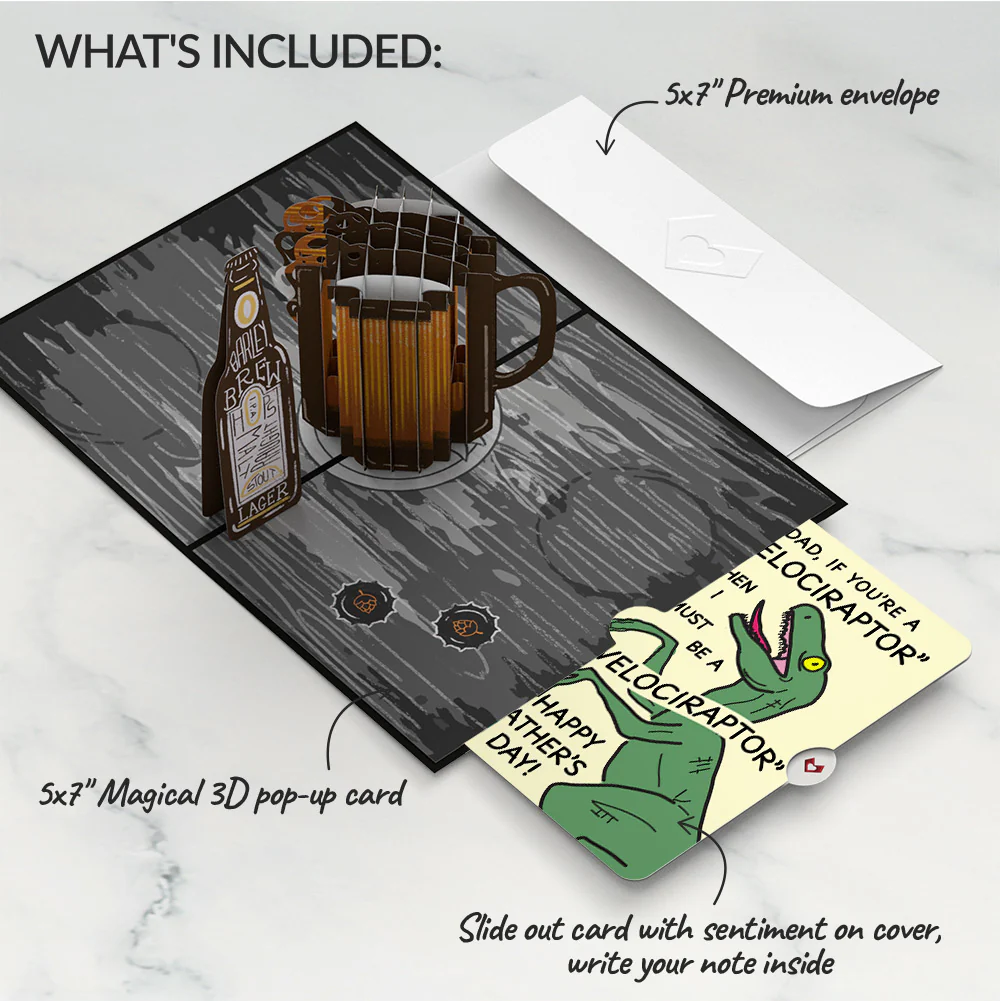 Beer Father's Day Pop-Up Card and Velociraptor Sentiment Set - Image 2