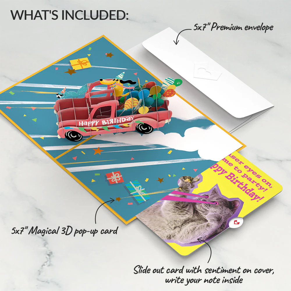 Birthday Truck with Cat Laser Eyes Pop-Up Card and Sentiment Set - Image 2