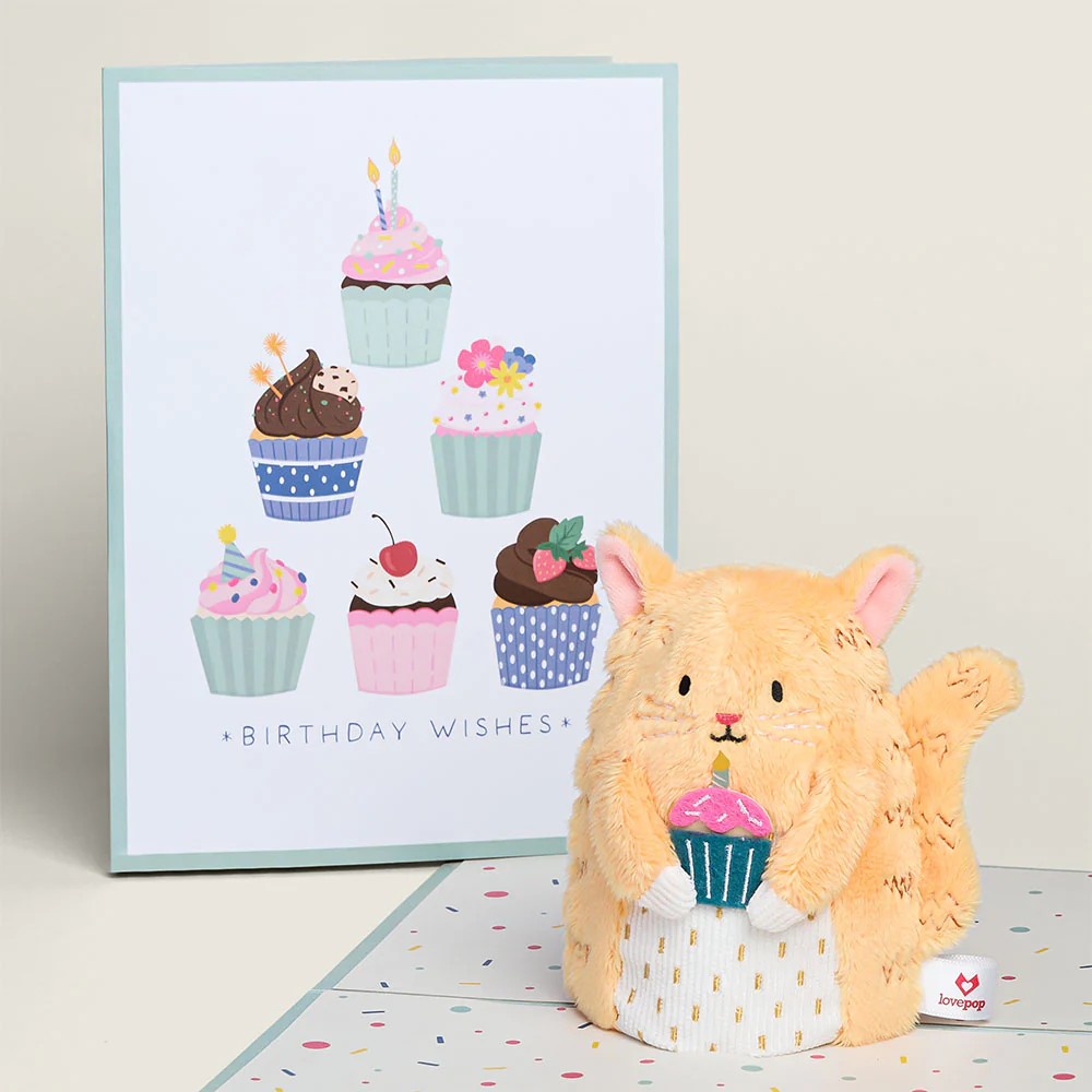 'Birthday Wishes' Cupcake Cat Plushpop Card