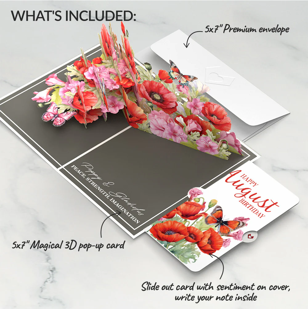 Born to Bloom: August Birth Month Flowers Pop-Up Card and Poppy Sentiment Set - Image 2