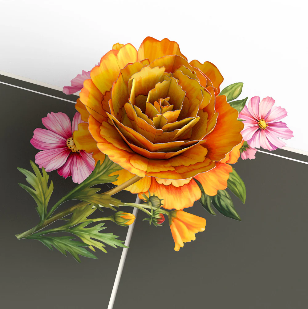 Born to Bloom: October Birth Month Flowers Pop-Up Card and Marigold & Cosmos Sentiment Set - Image 3