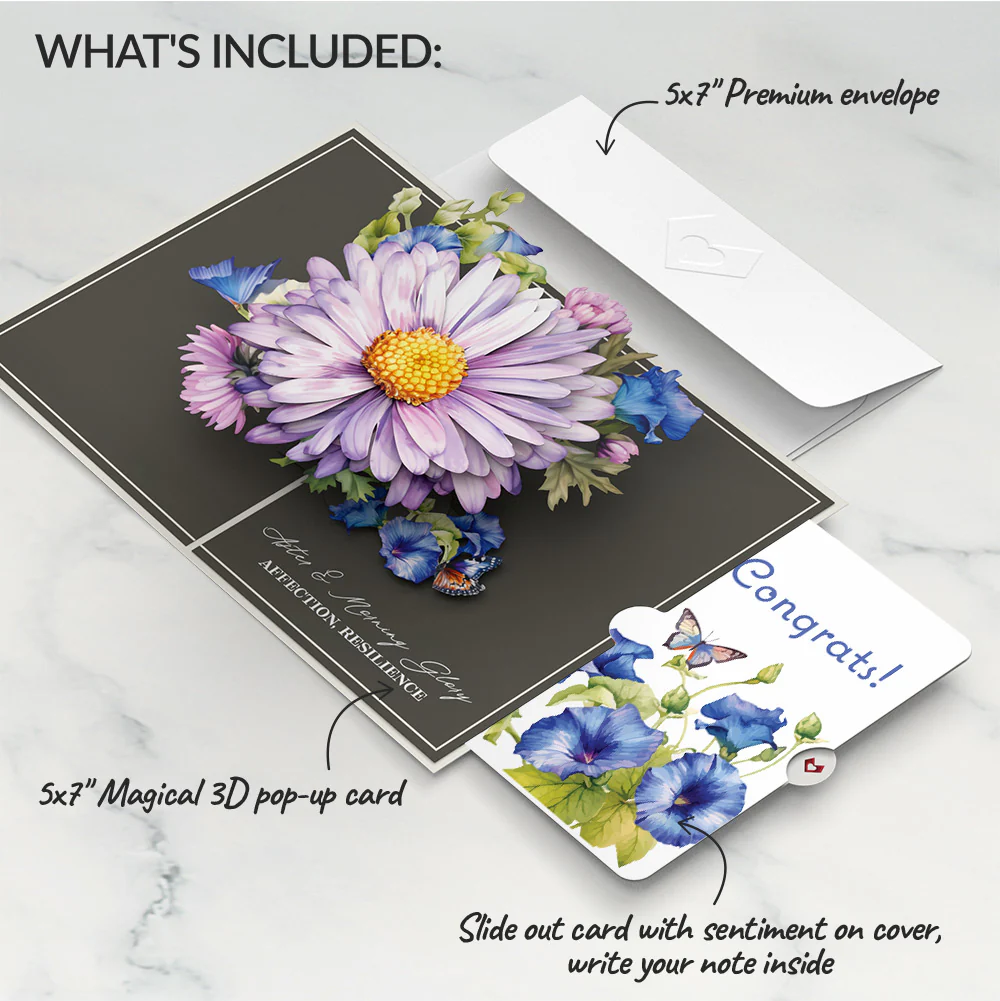 Born to Bloom: September Birth Month Flowers Congratulations Pop-Up Card and Sentiment Set - Image 2