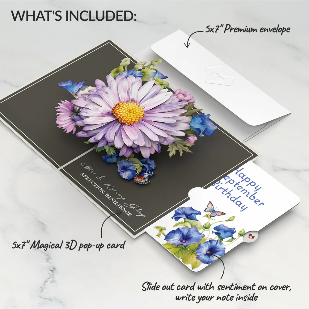 Born to Bloom: September Birth Month Flowers Pop-Up Card and Morning Glory Sentiment Set - Image 2