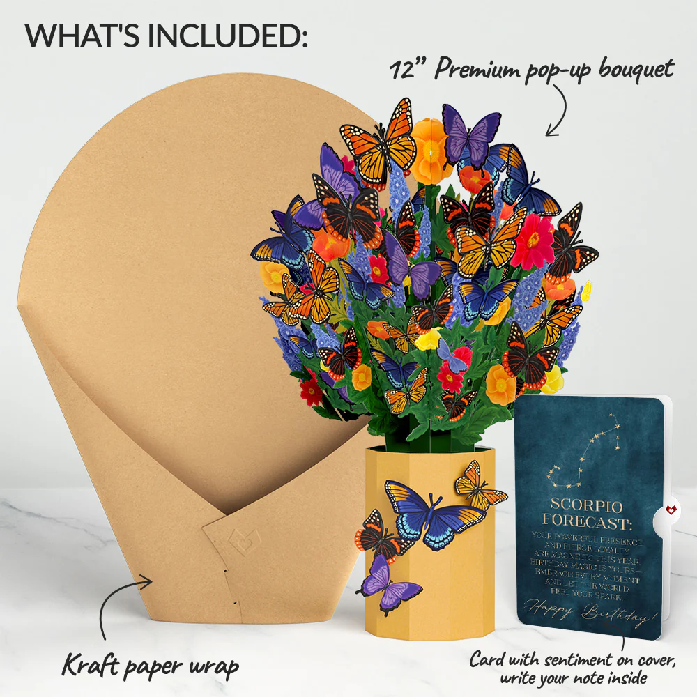 Brilliant Butterfly Birthday Bouquet and Scorpio Zodiac Sentiment Set - Image 2