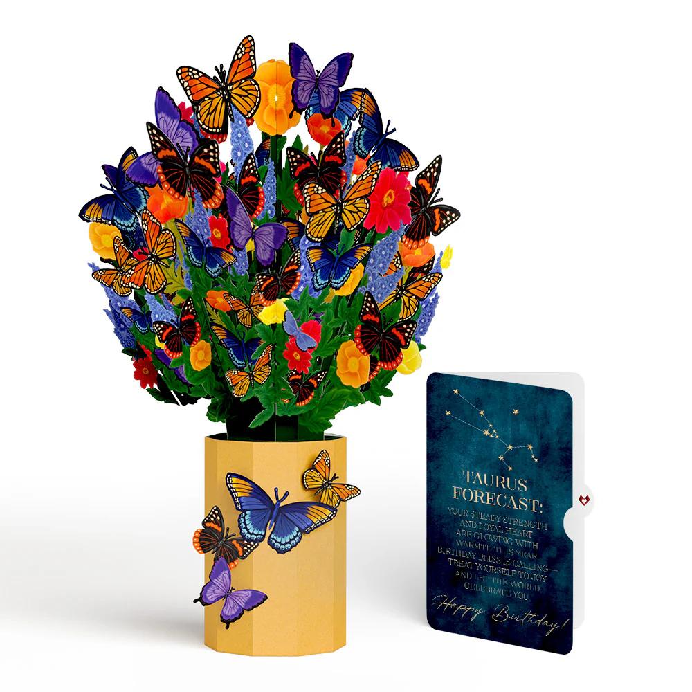 Brilliant Butterfly Birthday Bouquet and Taurus Zodiac Sentiment Set