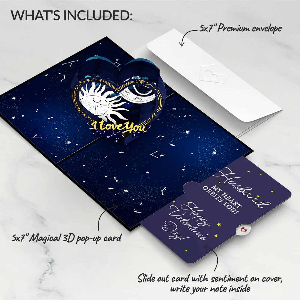 Celestial Love Pop-Up Card and Sentiment Set for Husband - Image 2