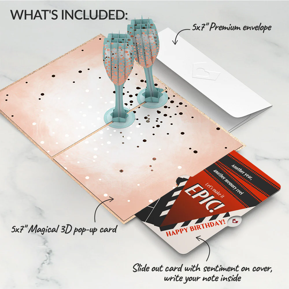 Champagne Toast Birthday Pop-Up Card and Epic Reel Sentiment Set - Image 2