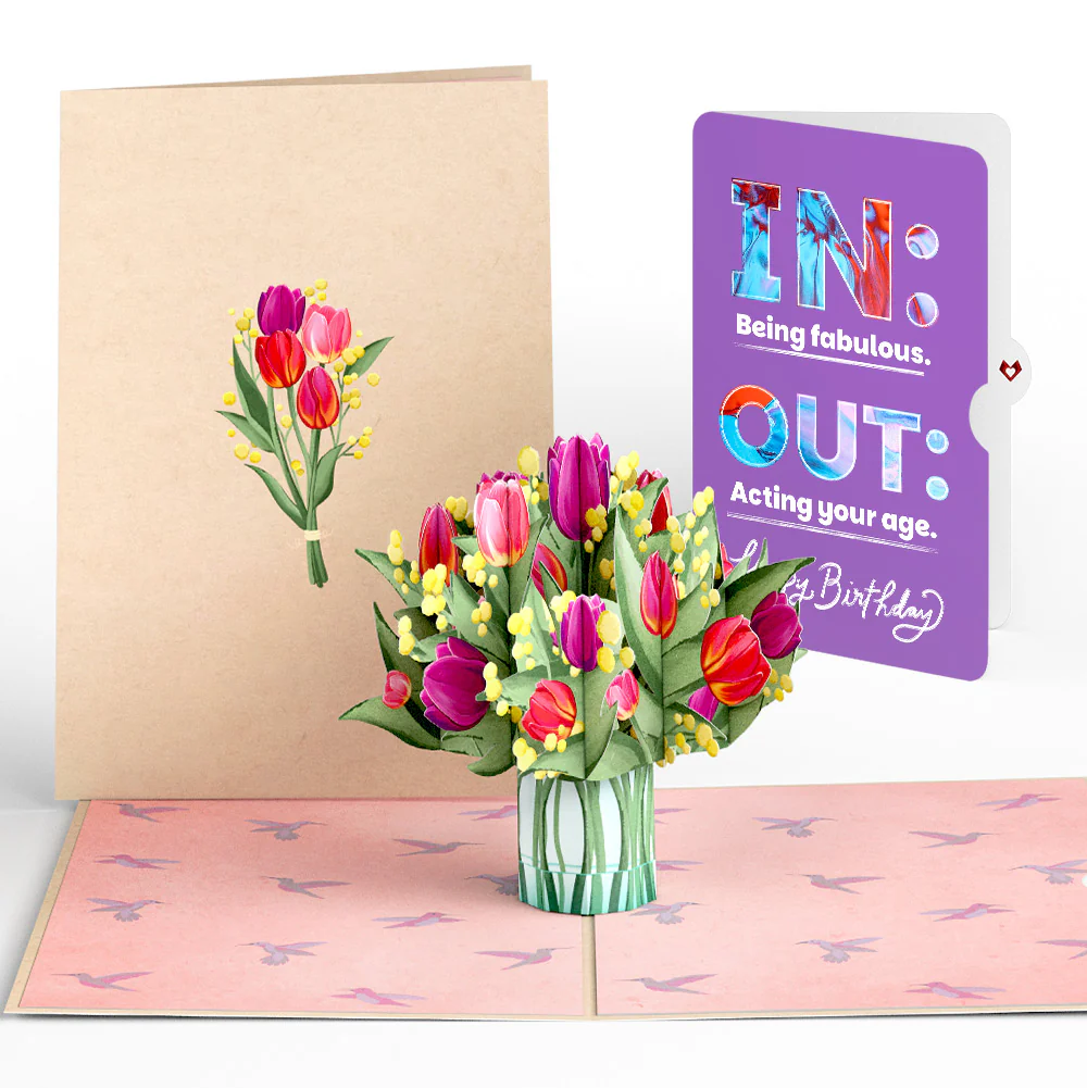 Cheerful Tulips Birthday Pop-Up Card and IN & OUT Sentiment Set