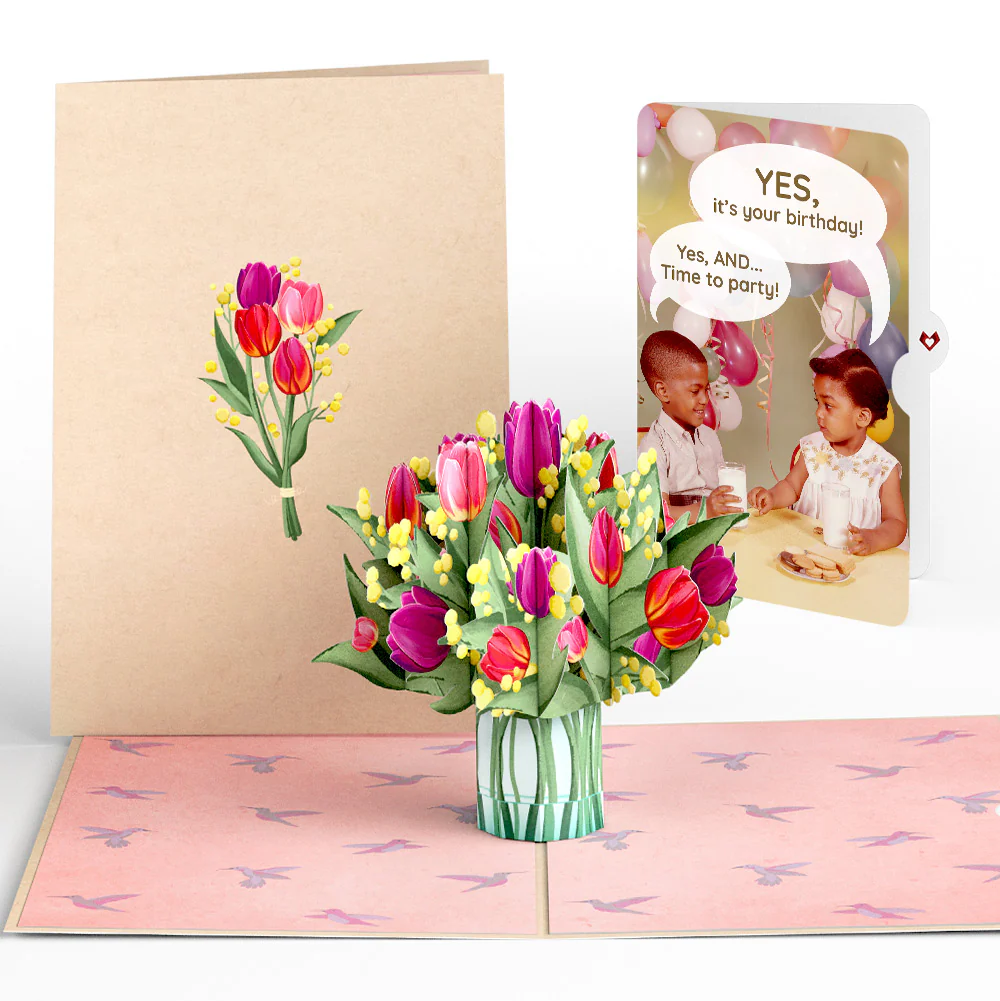 Cheerful Tulips Birthday Pop-Up Card and Time to Party Sentiment Set