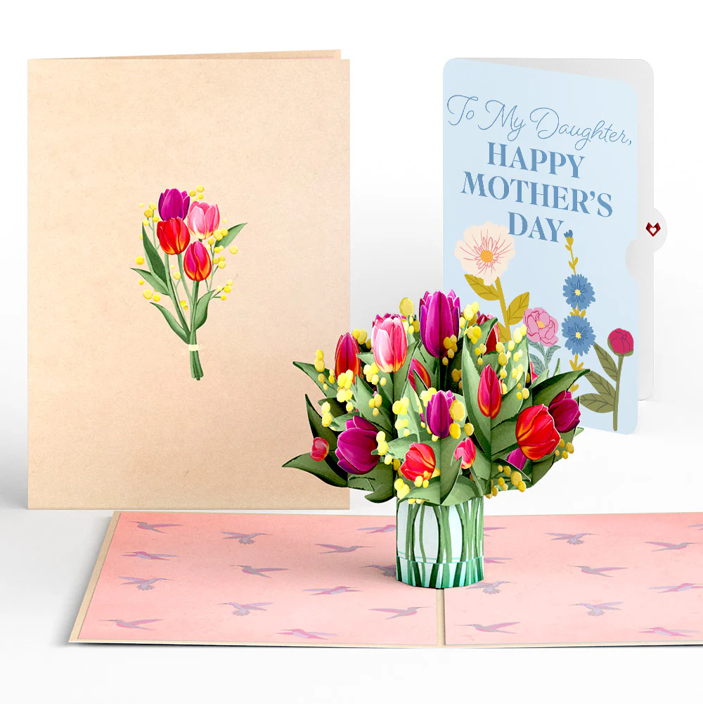 Cheerful Tulips Mother's Day Pop-Up Card and Sentiment Set for Daughter