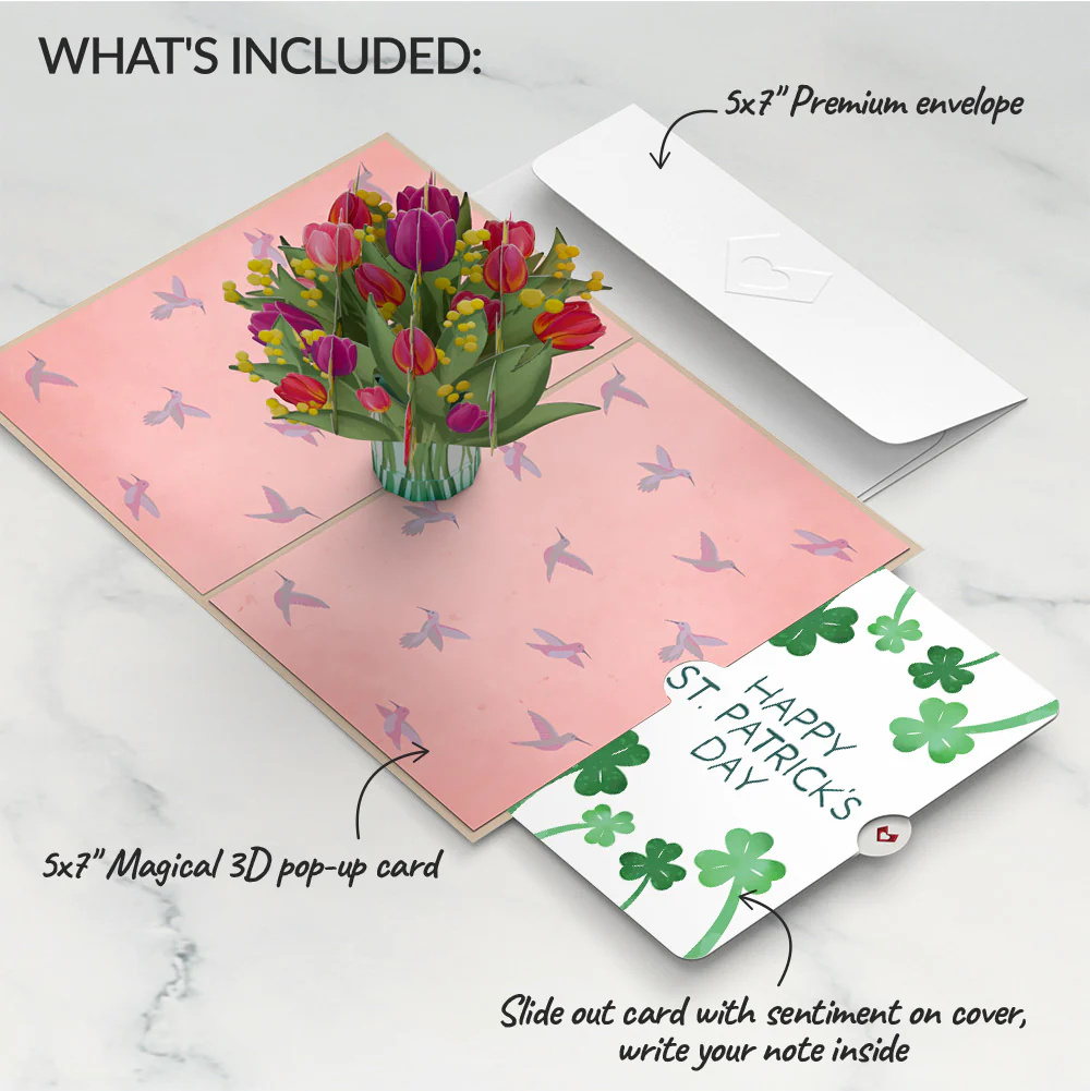 Cheerful Tulips St. Patrick’s Day Pop-Up Card and Sentiment Set - Image 2