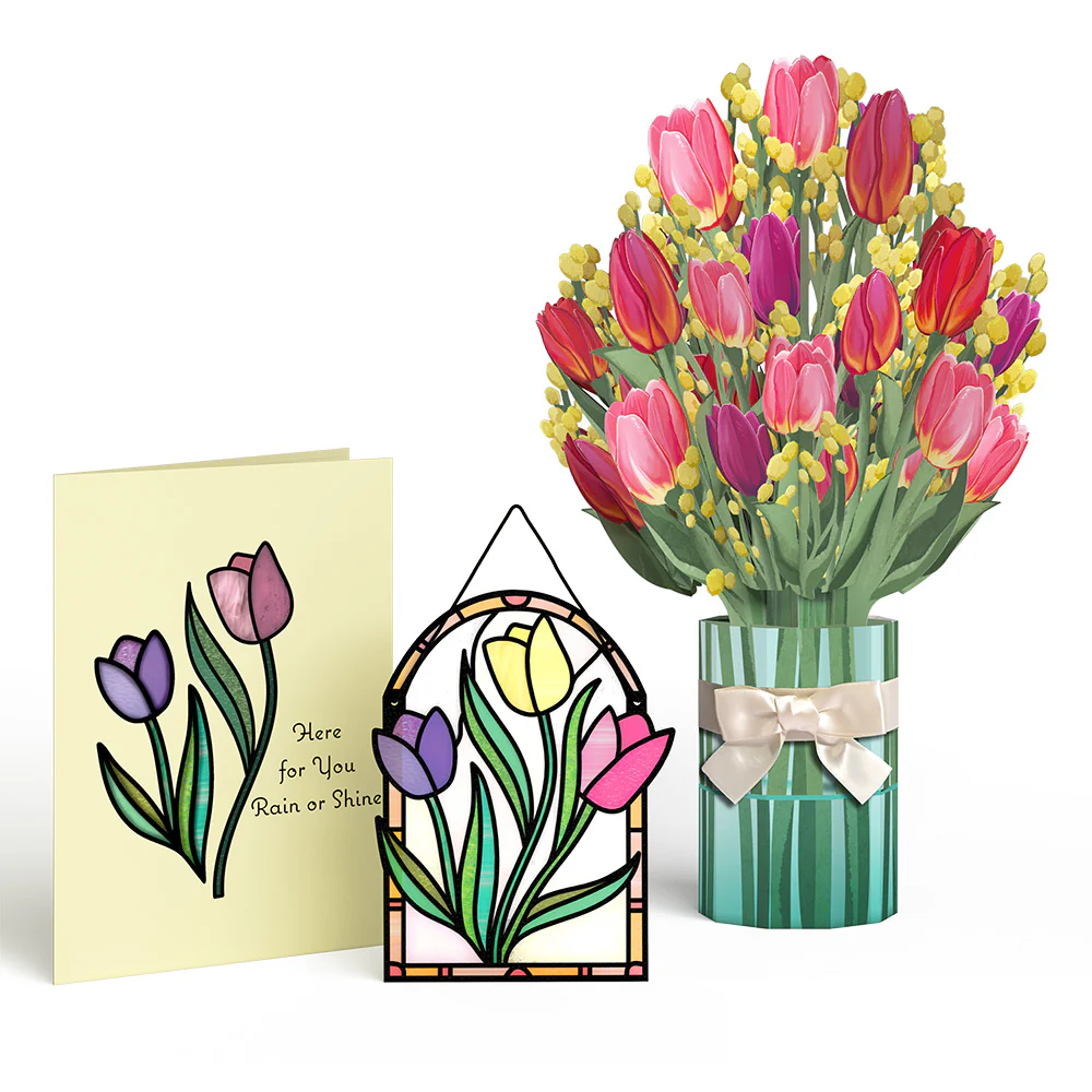 Cheerful Tulips Suncatcher Card & Pop-Up Bouquet Bundle
