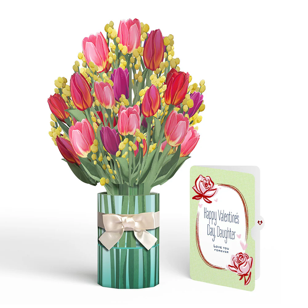 Cheerful Tulips Valentine Bouquet and Sentiment Set for Daughter