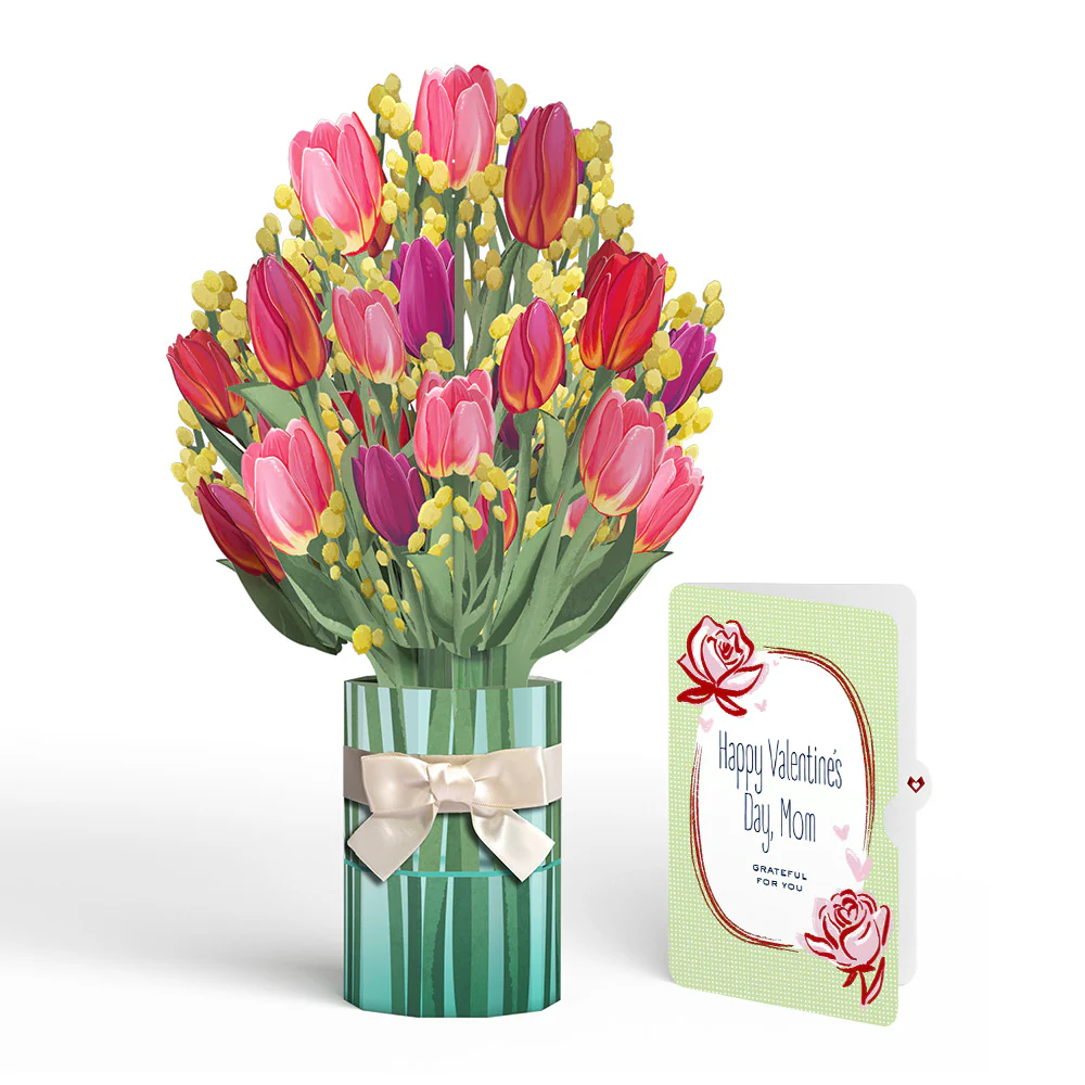 Cheerful Tulips Valentine Bouquet and Sentiment Set for Mom