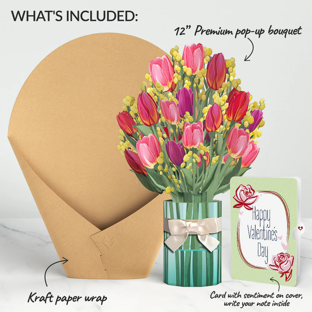 Cheerful Tulips Valentine Bouquet and Sweet Rose Sentiment Set - Image 2