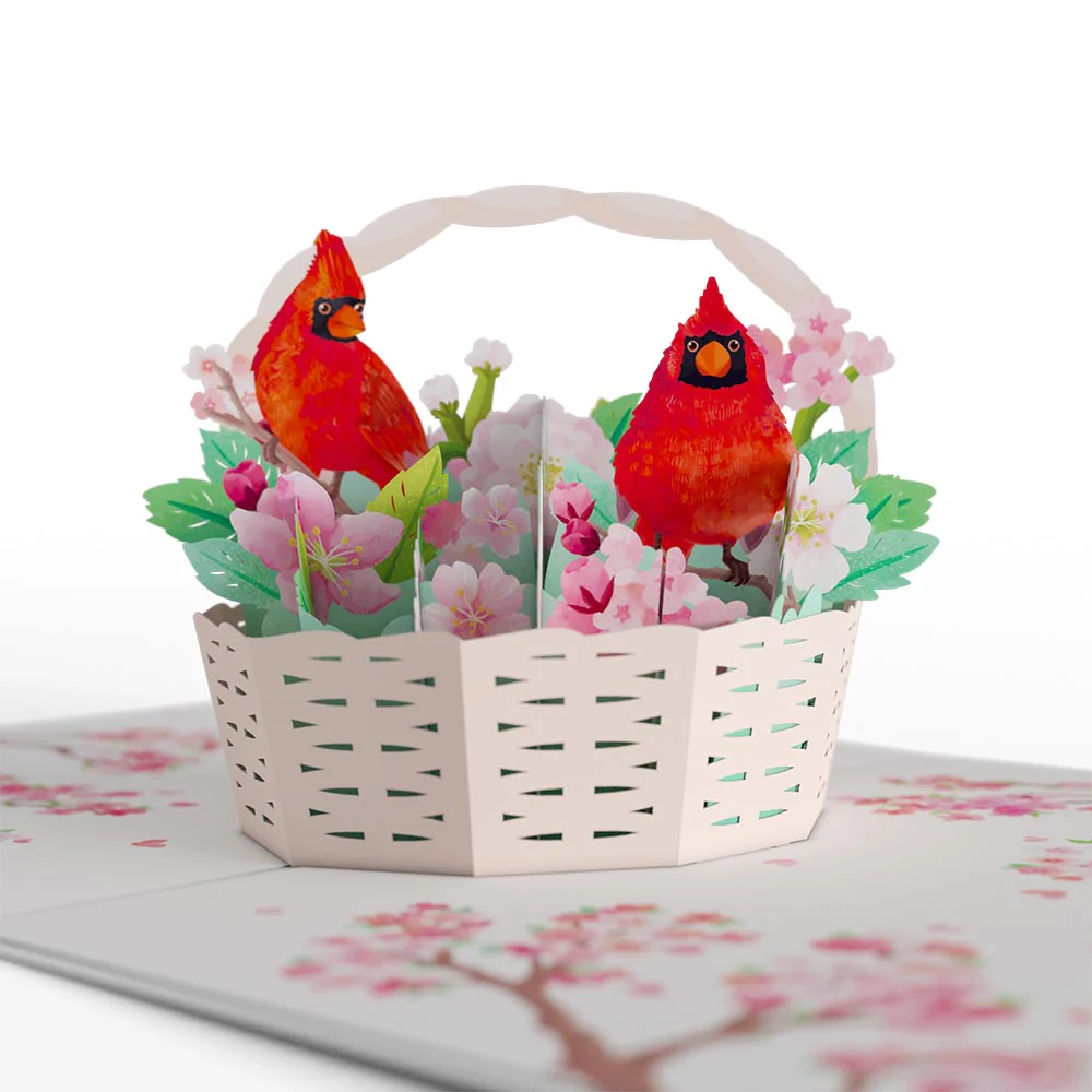 Cherry Blossom Basket with Cardinals Mother's Day Pop-Up Card and Sentiment Set for Daughter - Image 3