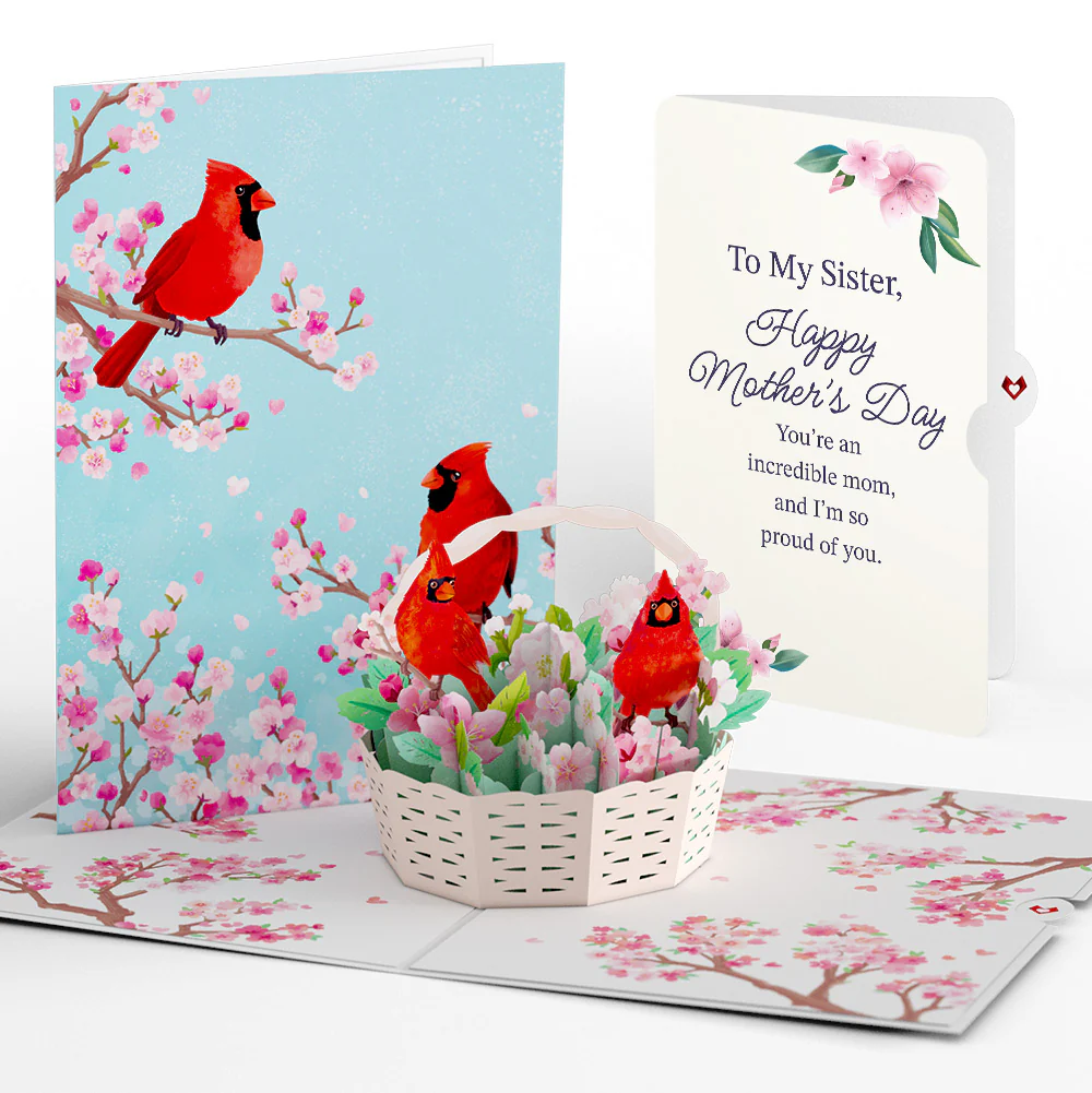 Cherry Blossom Basket with Cardinals Mother's Day Pop-Up Card and Sentiment Set for Sister