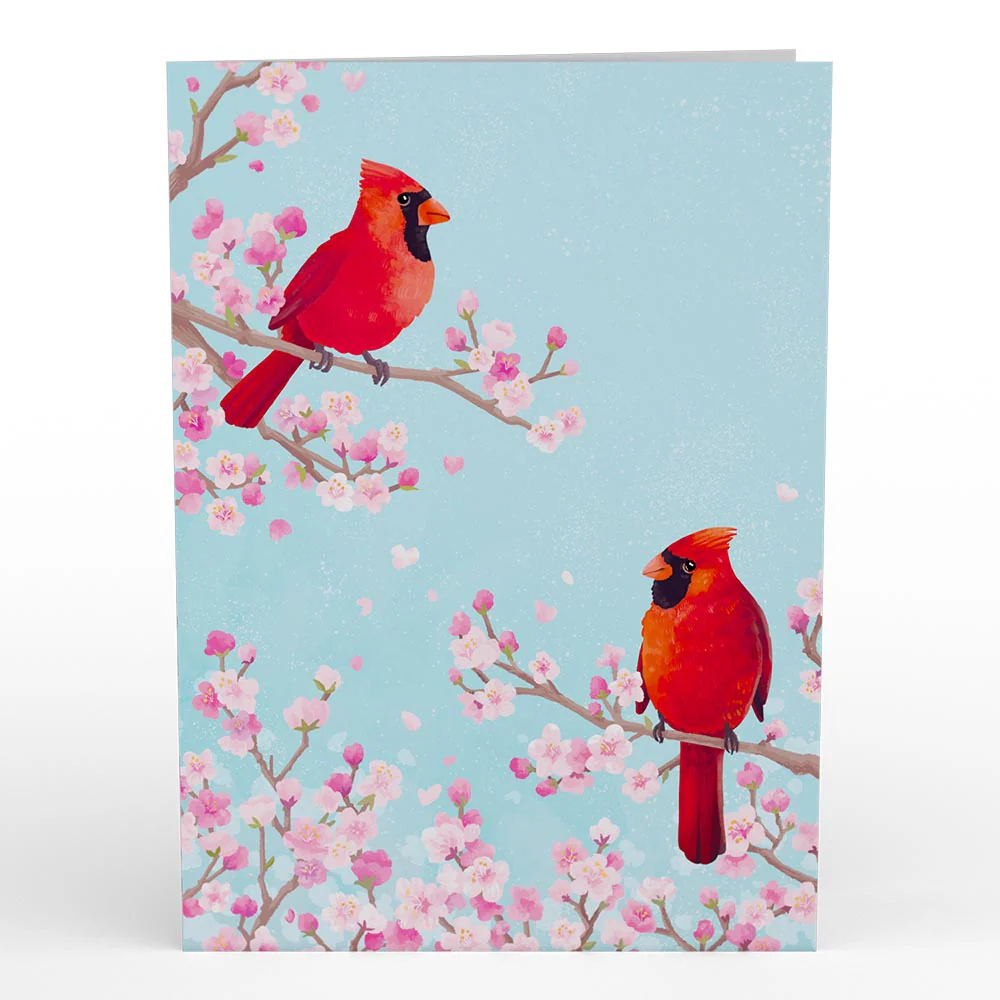 Cherry Blossom Basket with Cardinals Pop-Up Card - Image 4