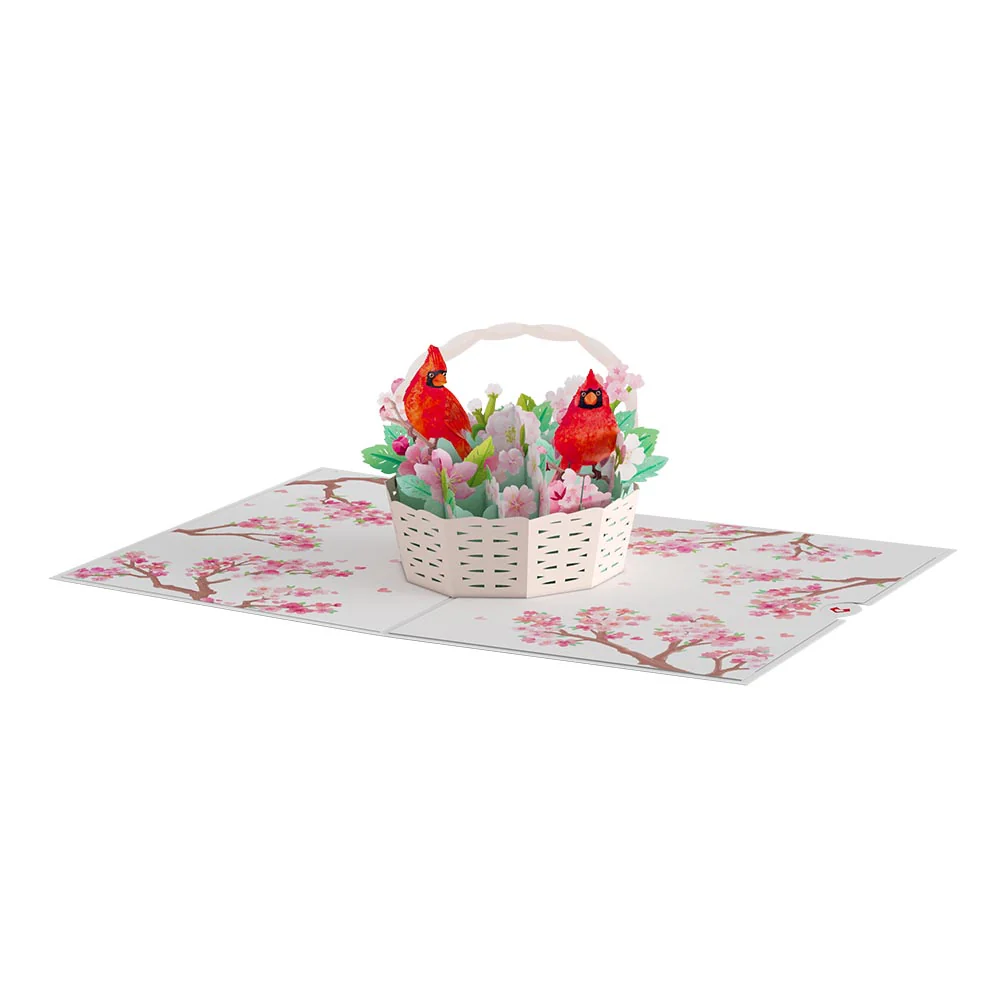 Cherry Blossom Basket with Cardinals Pop-Up Card - Image 5