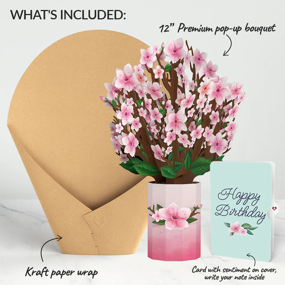 Cherry Blossom Birthday Bouquet and Sentiment Set - Image 2