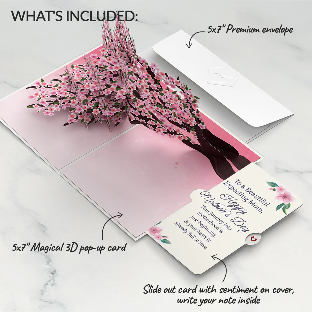 Cherry Blossom Branches in Bloom Mother's Day Pop-Up Card and Sentiment Set for Expecting Mom - Image 2