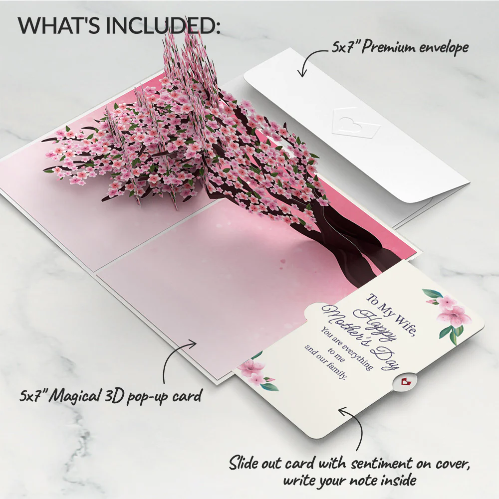 Cherry Blossom Branches in Bloom Mother's Day Pop-Up Card and Sentiment Set for Wife - Image 2