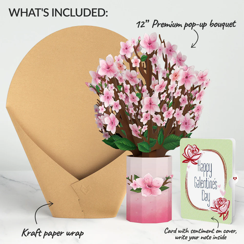 Cherry Blossom Galentine's Day Bouquet and Sentiment Set for Friend - Image 2