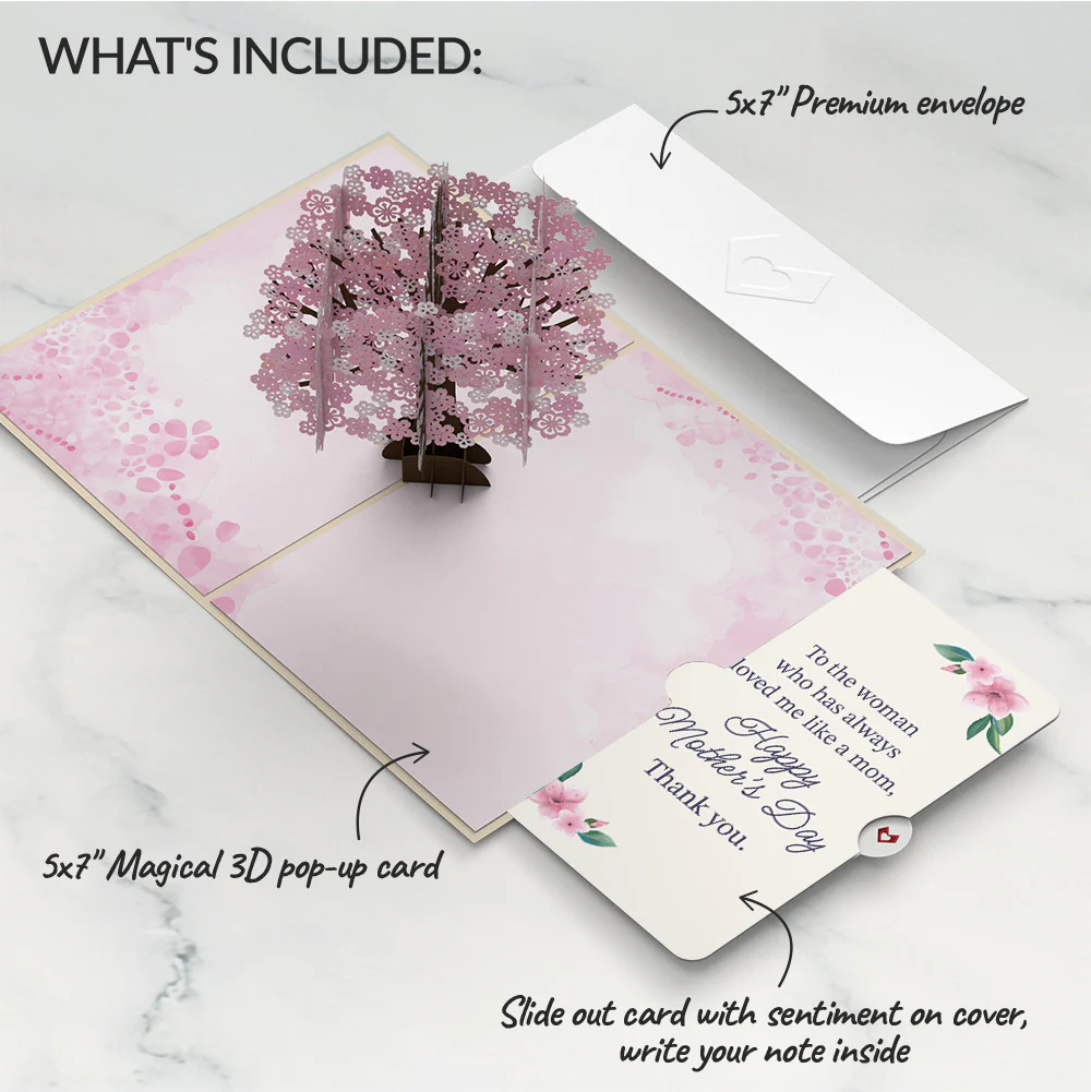 Cherry Blossom Mother's Day Pop-Up Card and Loved Me Like A Mom Sentiment Set - Image 2