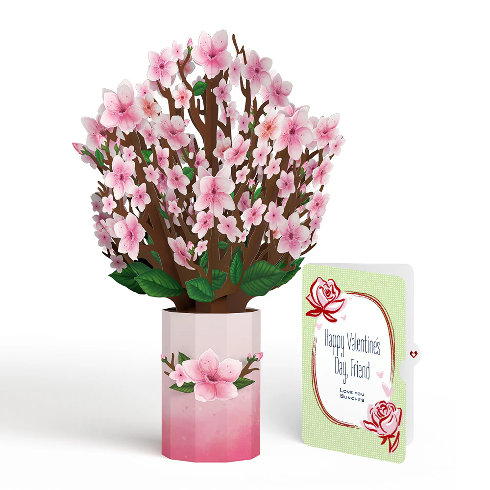 Cherry Blossom Valentine Bouquet and Sweet Rose Sentiment Set for Friend