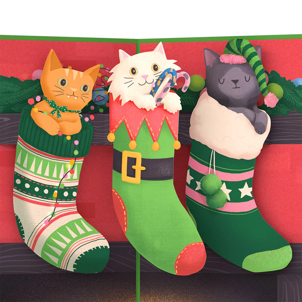Christmas Cat Stockings Pop-Up Card and Funny Sentiment Set - Image 3