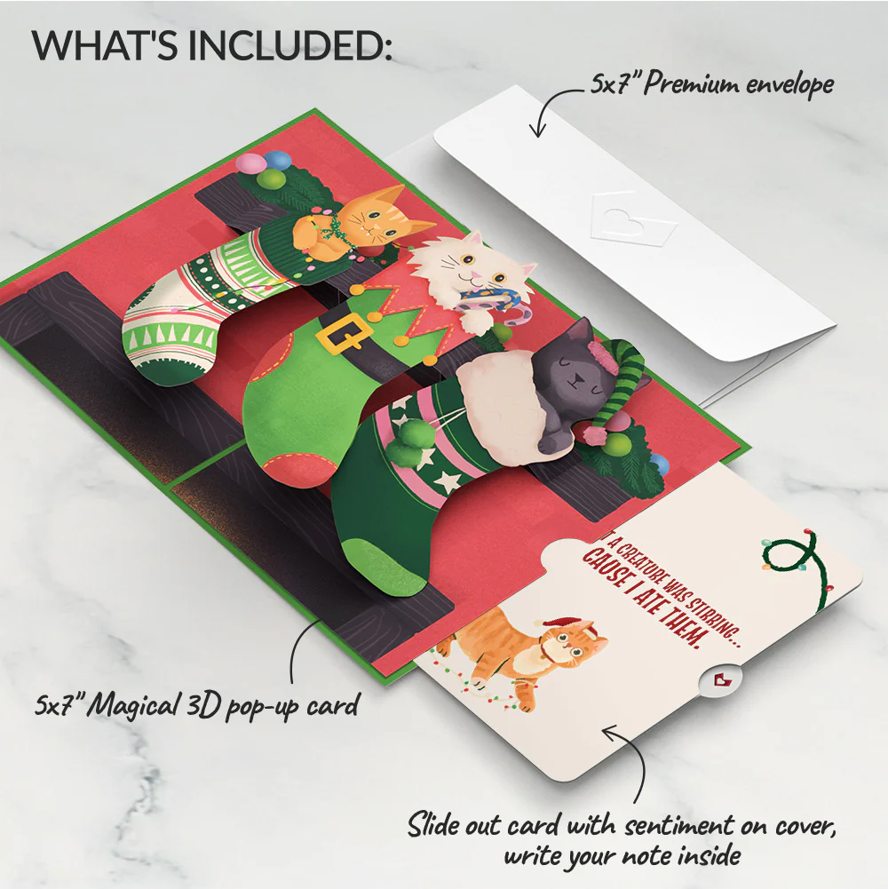 Christmas Cat Stockings Pop-Up Card and Hungry Sentiment Set - Image 2