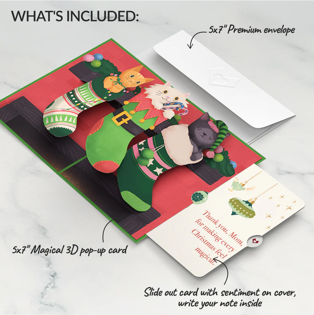 Christmas Cat Stockings Pop-Up Card and Sentiment Set for Mom - Image 2