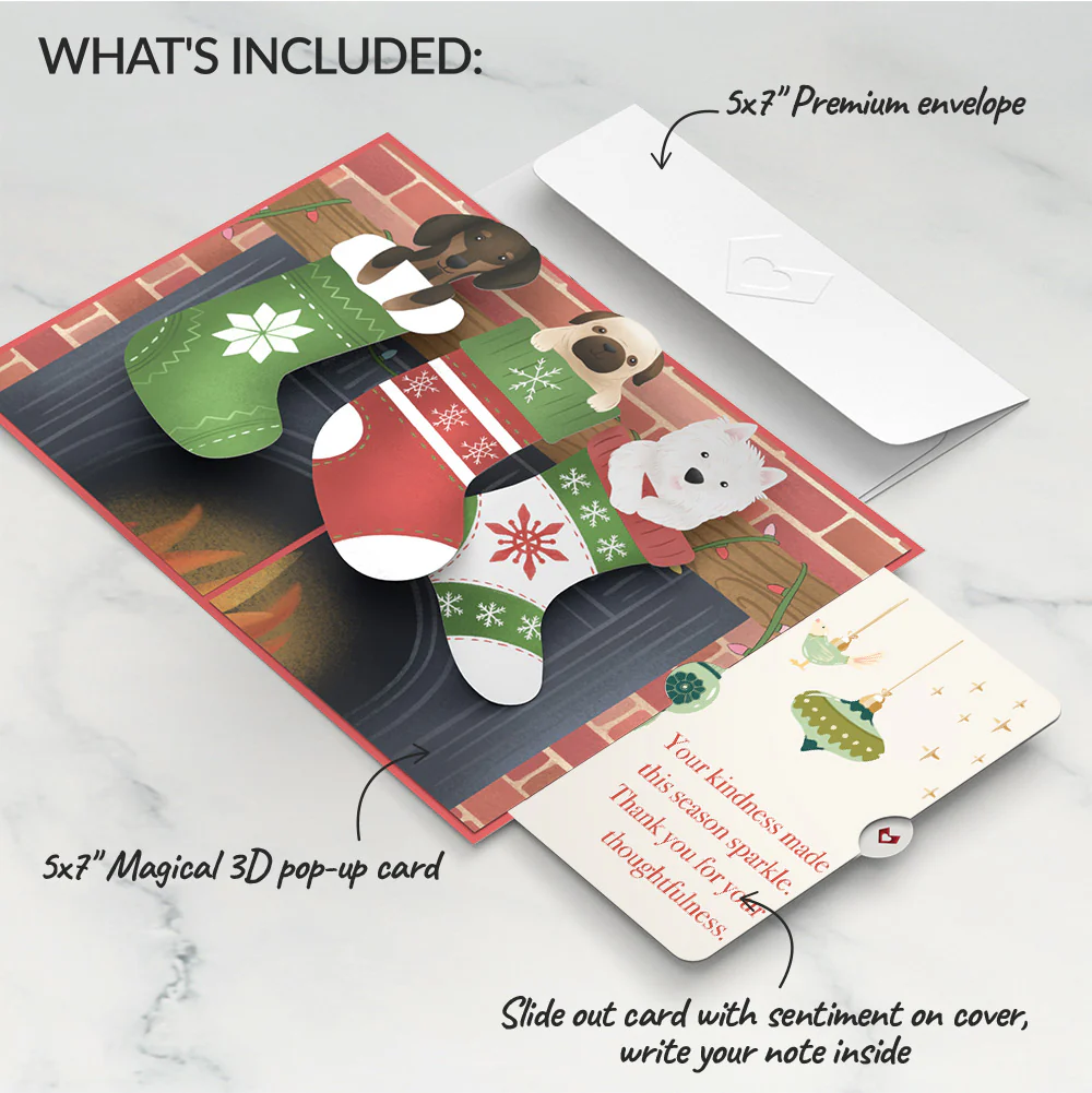Christmas Dog Stockings Pop-Up Card and Sentiment Set - Image 2