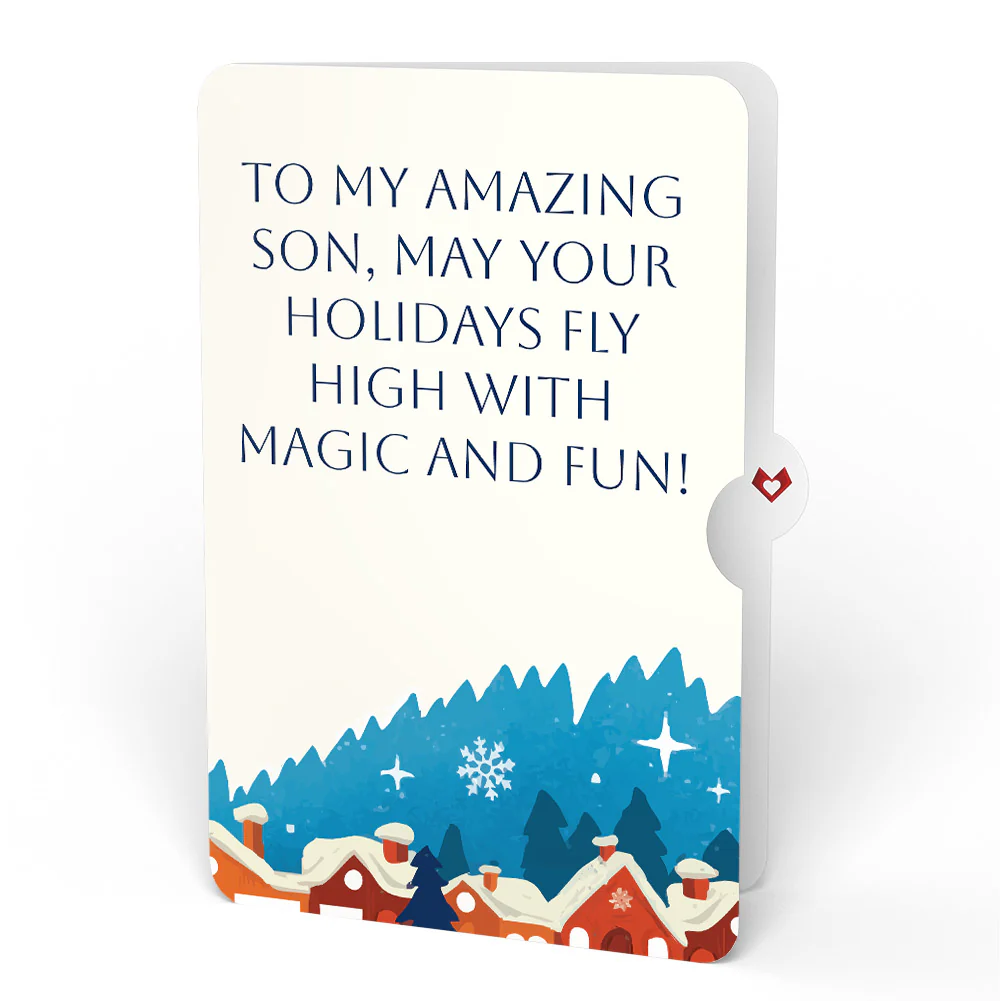 Christmas Eve Sleigh Ride Music and Lights Pop-Up Card and Snow Village Sentiment Set for Son - Image 4