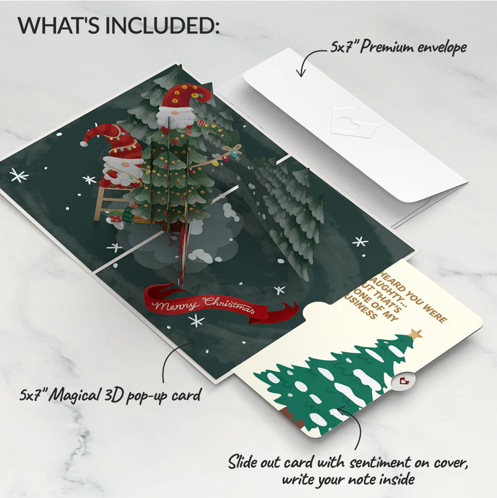 Christmas Gnomes Pop-Up Card and Funny Tree Sentiment Set - Image 2