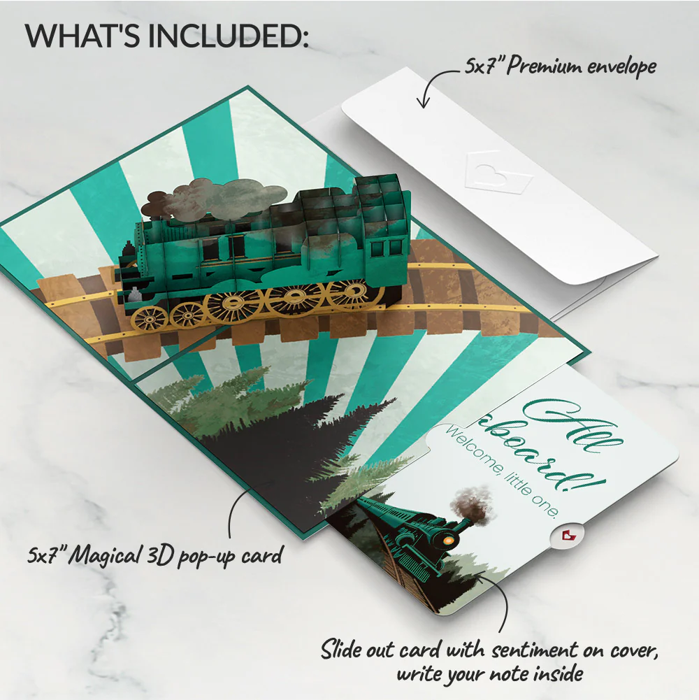 Classic Train New Baby Pop-Up Card and Sentiment Set - Image 2