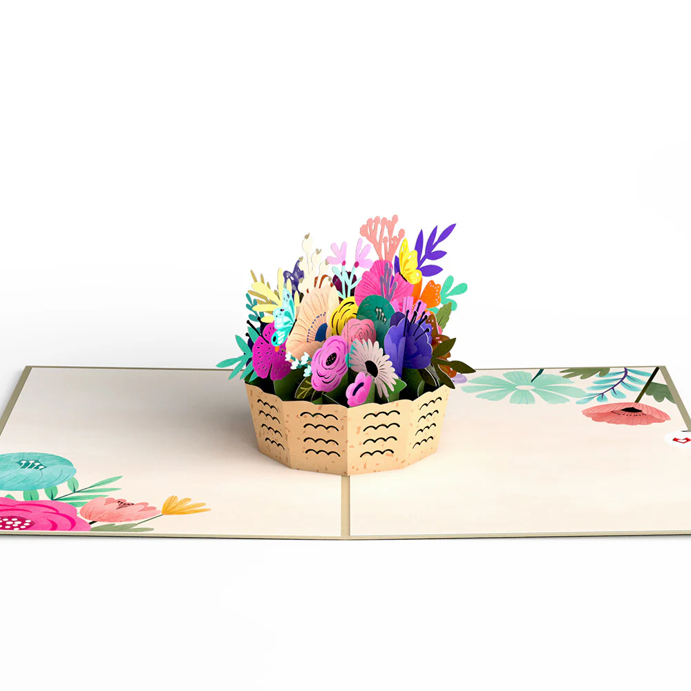 Colorful Blooms Basket Pop-Up Card - Image 3