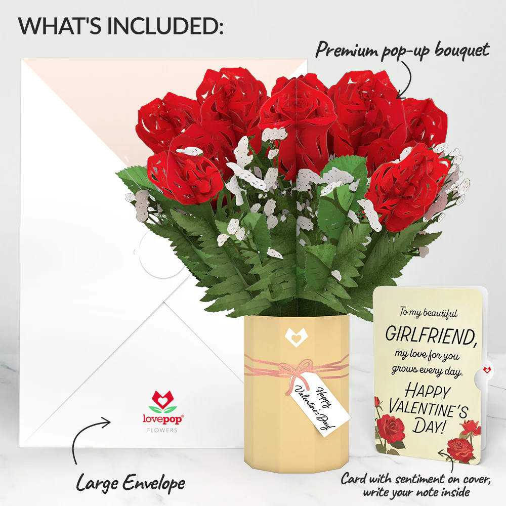 Valentine's Day Flower Bouquet and Sentiment Set for Girlfriend - Image 2