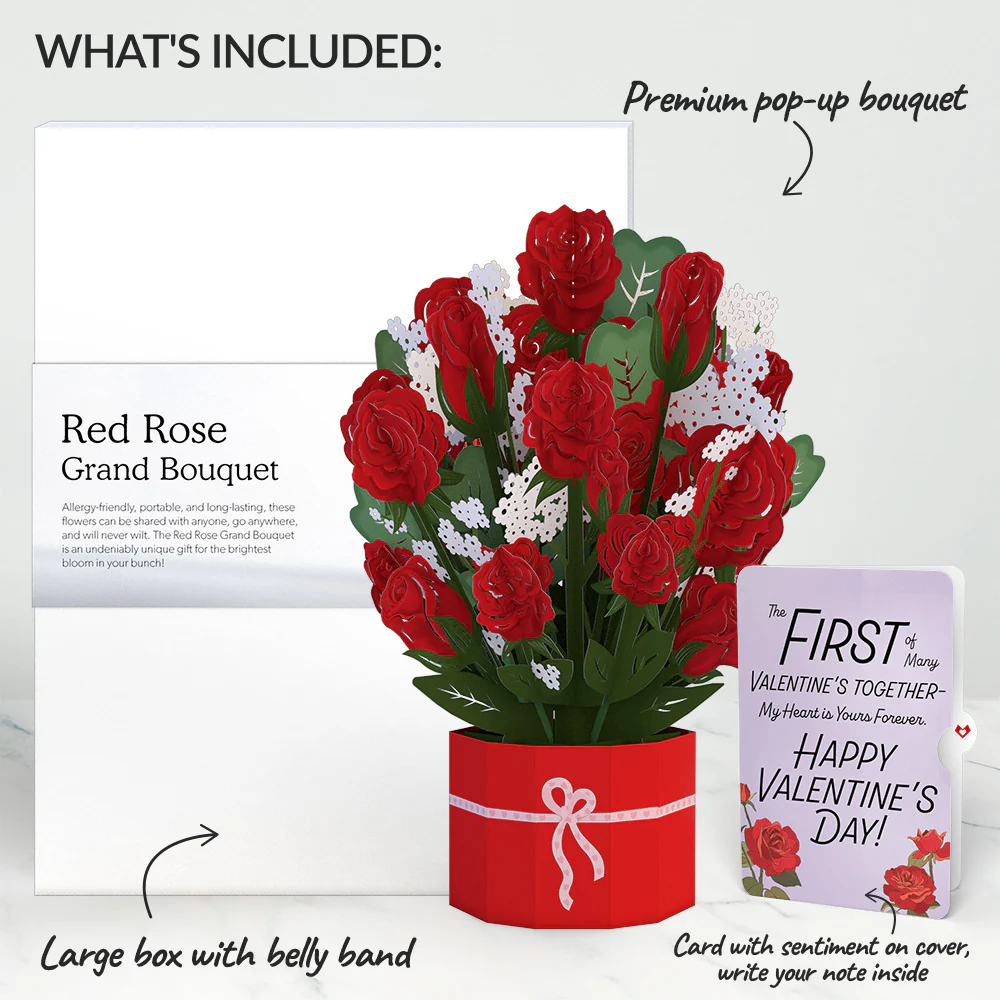 Red Rose My Heart Is Yours Forever Valentine Grand Bouquet and Sentiment Set - Image 2