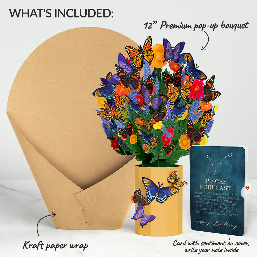 Brilliant Butterfly Birthday Bouquet and Pisces Zodiac Sentiment Set - Image 2