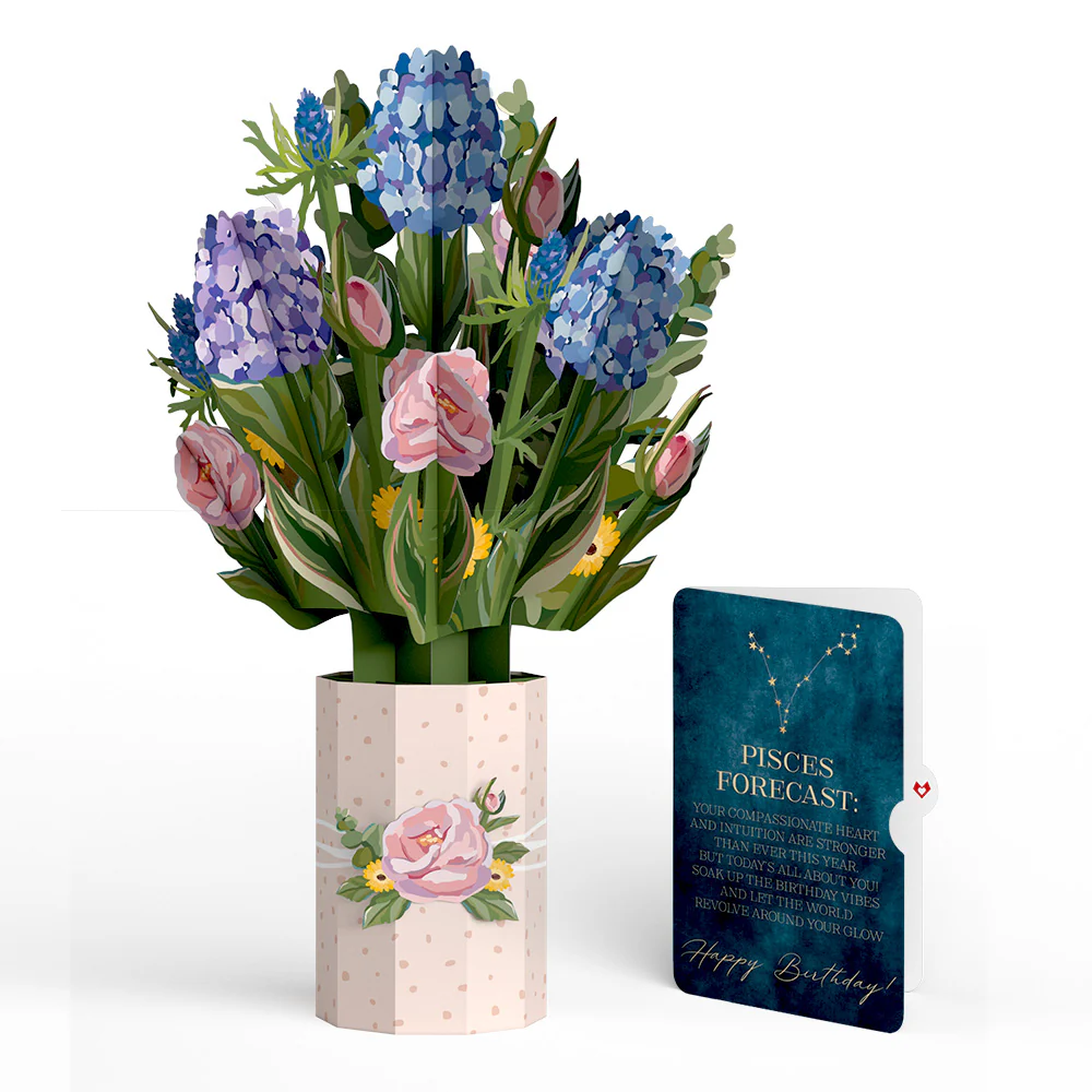 Hydrangea Birthday Bouquet and Pisces Zodiac Sentiment Set