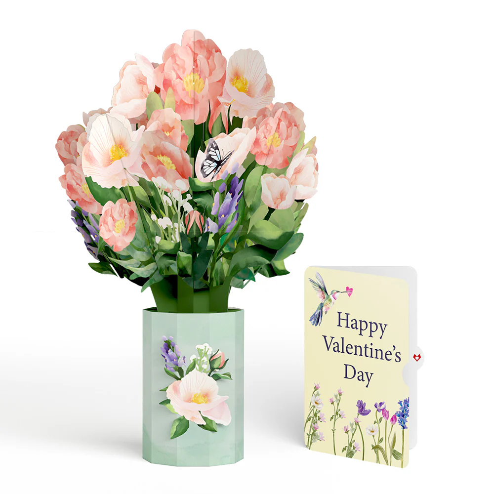 Peony Hummingbird Valentine Bouquet and Sentiment Set