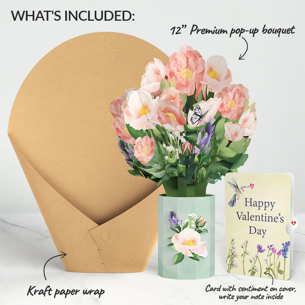 Peony Hummingbird Valentine Bouquet and Sentiment Set - Image 2