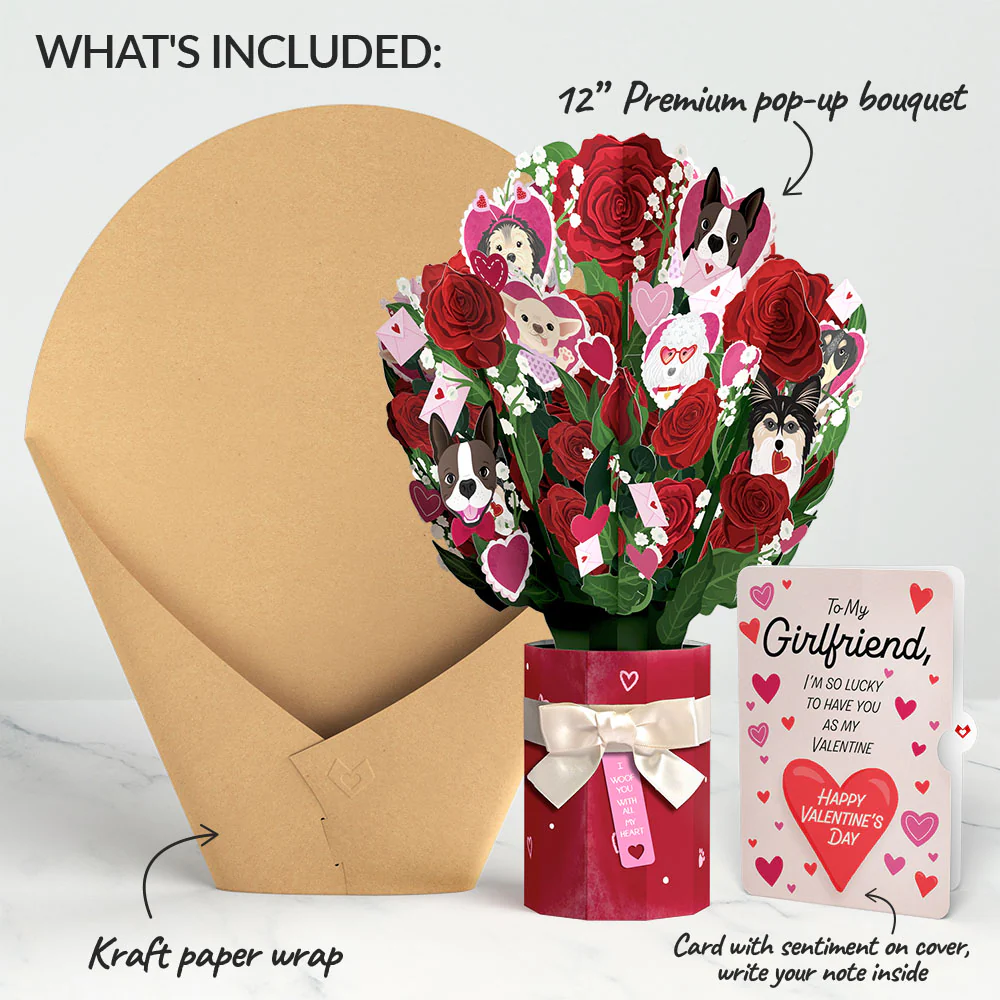 I Woof You Dog Valentine Bouquet and Sentiment Set for Girlfriend - Image 2